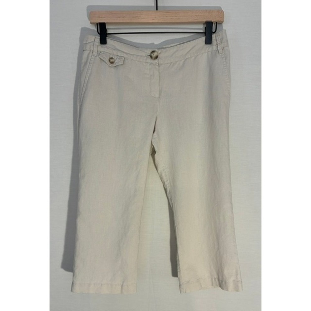 Mango Linen Cropped Capri Trousers Beige size 6